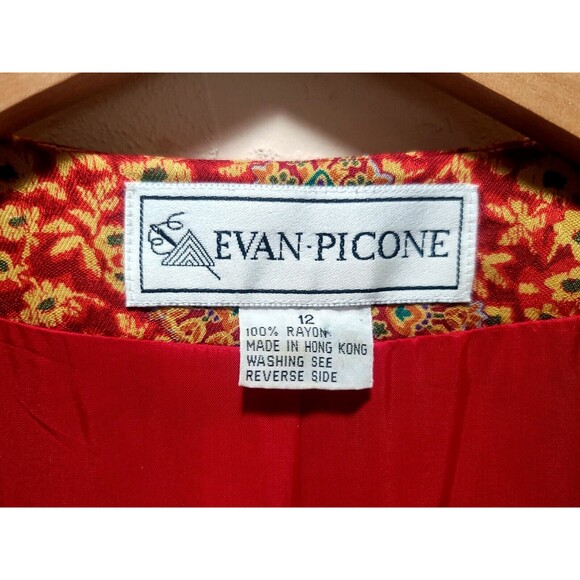 Vintage Evan Picone Women’s Red Empire Print Single Button Blazer Jacket Size 12 - Picture 9 of 10